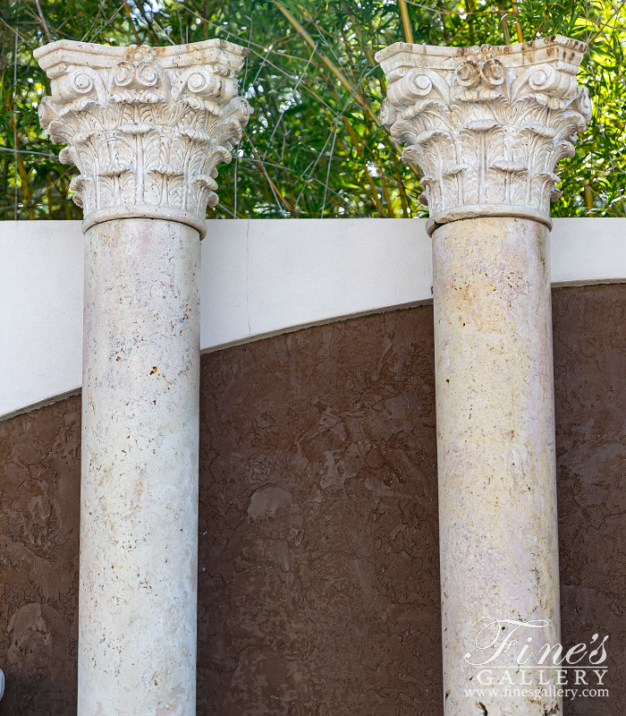 Marble Columns  - Corinthian Style Columns In Classic Light Travertine ( Vintage ) - MCOL-294